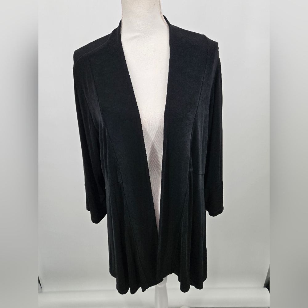 Chico's Travelers Black Open-Front Long Cardigan Size 2 (12/14) 6252